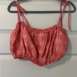 Forever 21 Pink Plaid Tie-Strap Crop Top